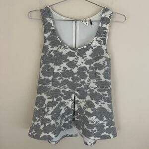 Akemi + Kin Anthropologie Women's White Gray Floral Peplum Tank Top Size XS